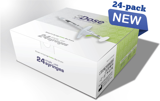 [70023] 3Dose Syringe Green 1ml, 24 pcs